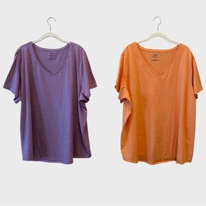Bundle of 2 EVRI Everyday Tee Shirt V Neck Slub Knit Purple Orange Plus Size 3X